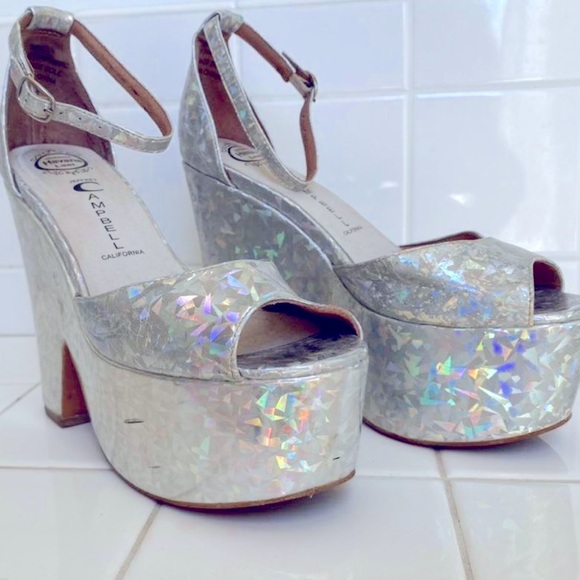 Vintage 90’s Platform Holographic Disco Jeffrey Campbell Rave Halloween - Picture 2 of 4